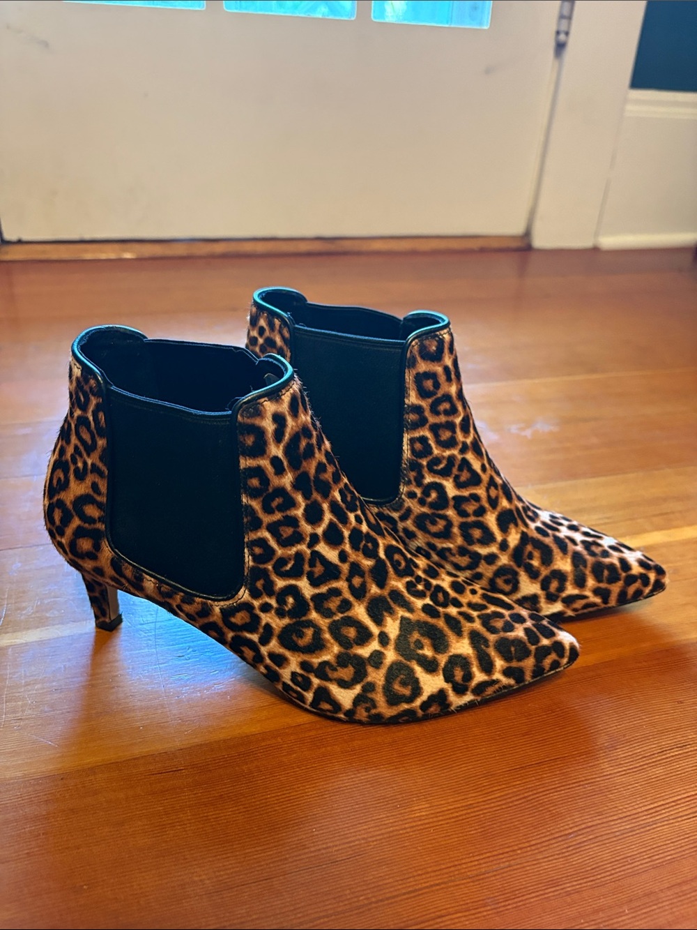 Clarks Leopard Print Chelsea Ankle Boots - Black Elastic Panels